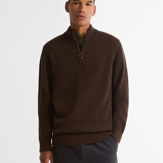 Young Ideas & Henmores -Holden Half Zip Knitted Jumper -OL91 Olive Marl -L