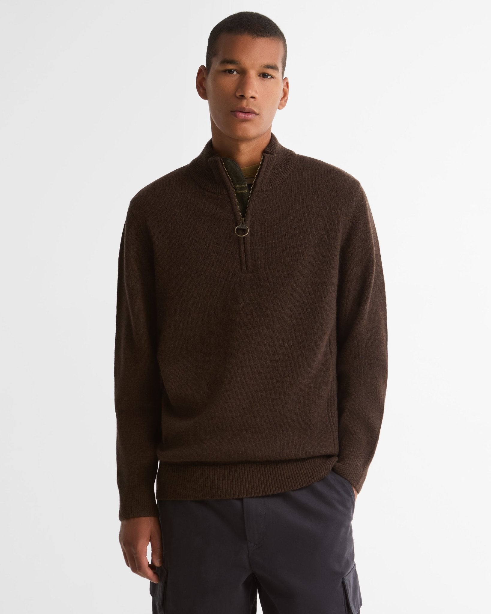 Young Ideas & Henmores -Holden Half Zip Knitted Jumper -OL91 Olive Marl -L