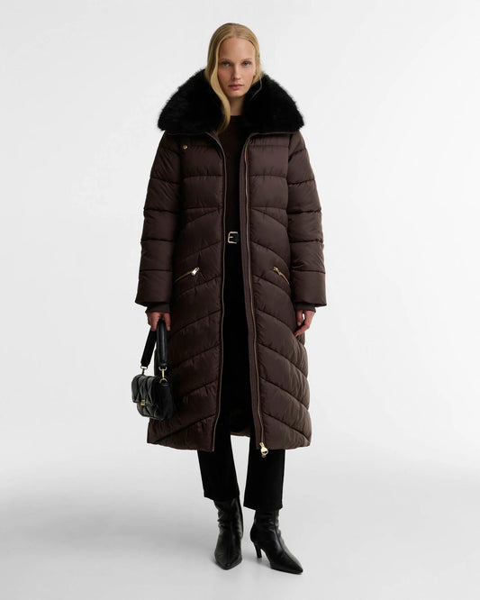 Young Ideas & Henmores -Longline Cyrus Puffer Jacket -BR31 Truffle -8