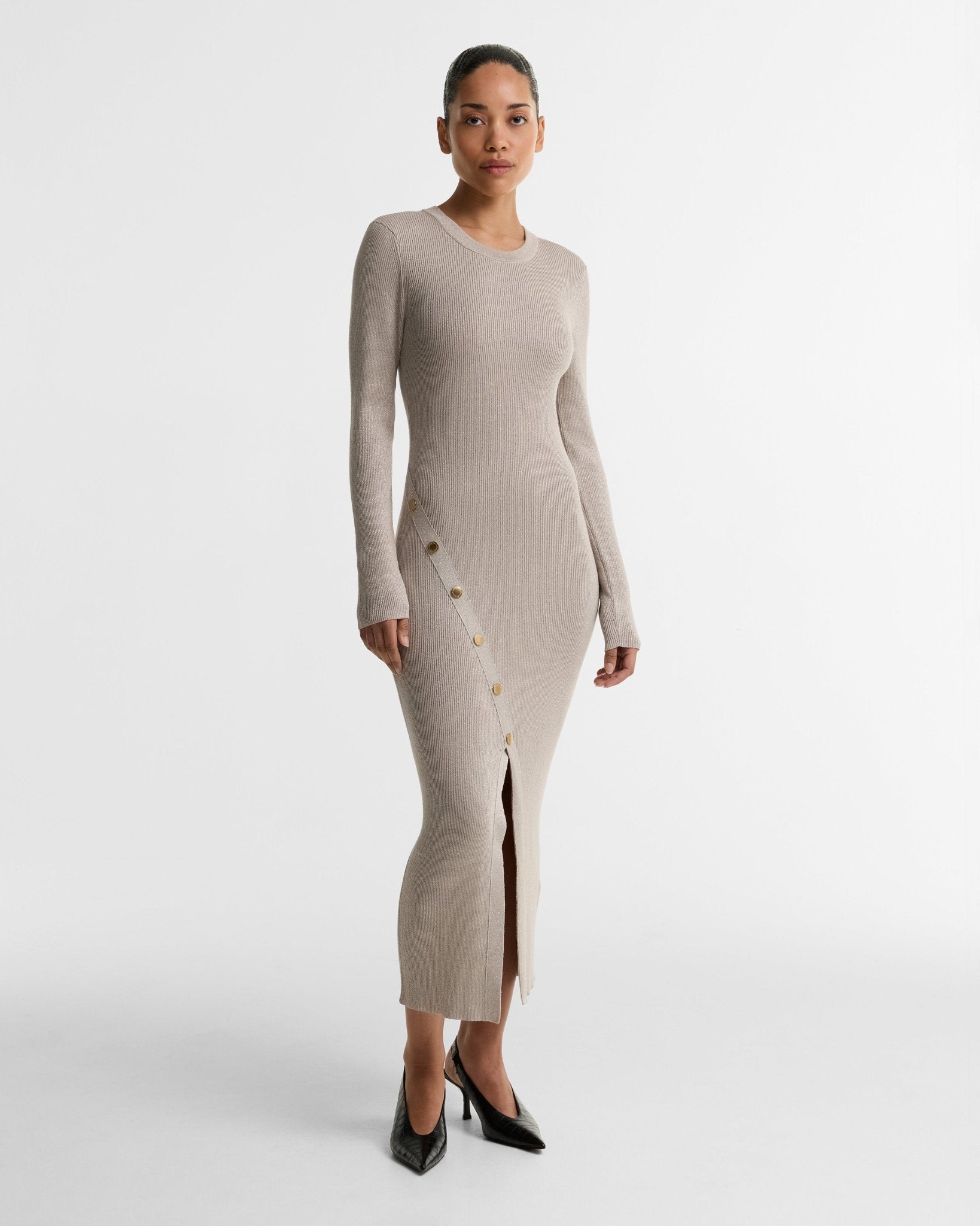 Young Ideas & Henmores -Molina Knitted Midi Dress -BR13 Nutmeg -8