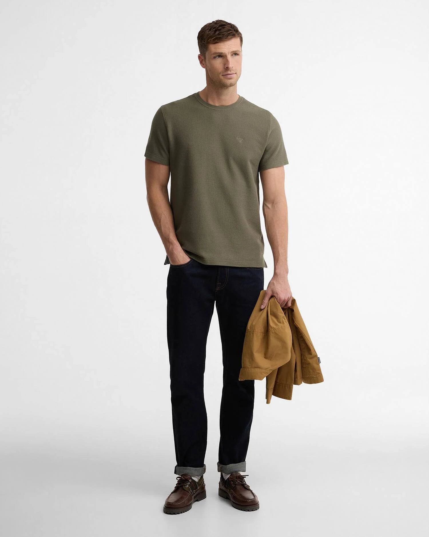 Young Ideas & Henmores - Lingdale Textured Tailored T-Shirt - OL56 Dusty Olive - M