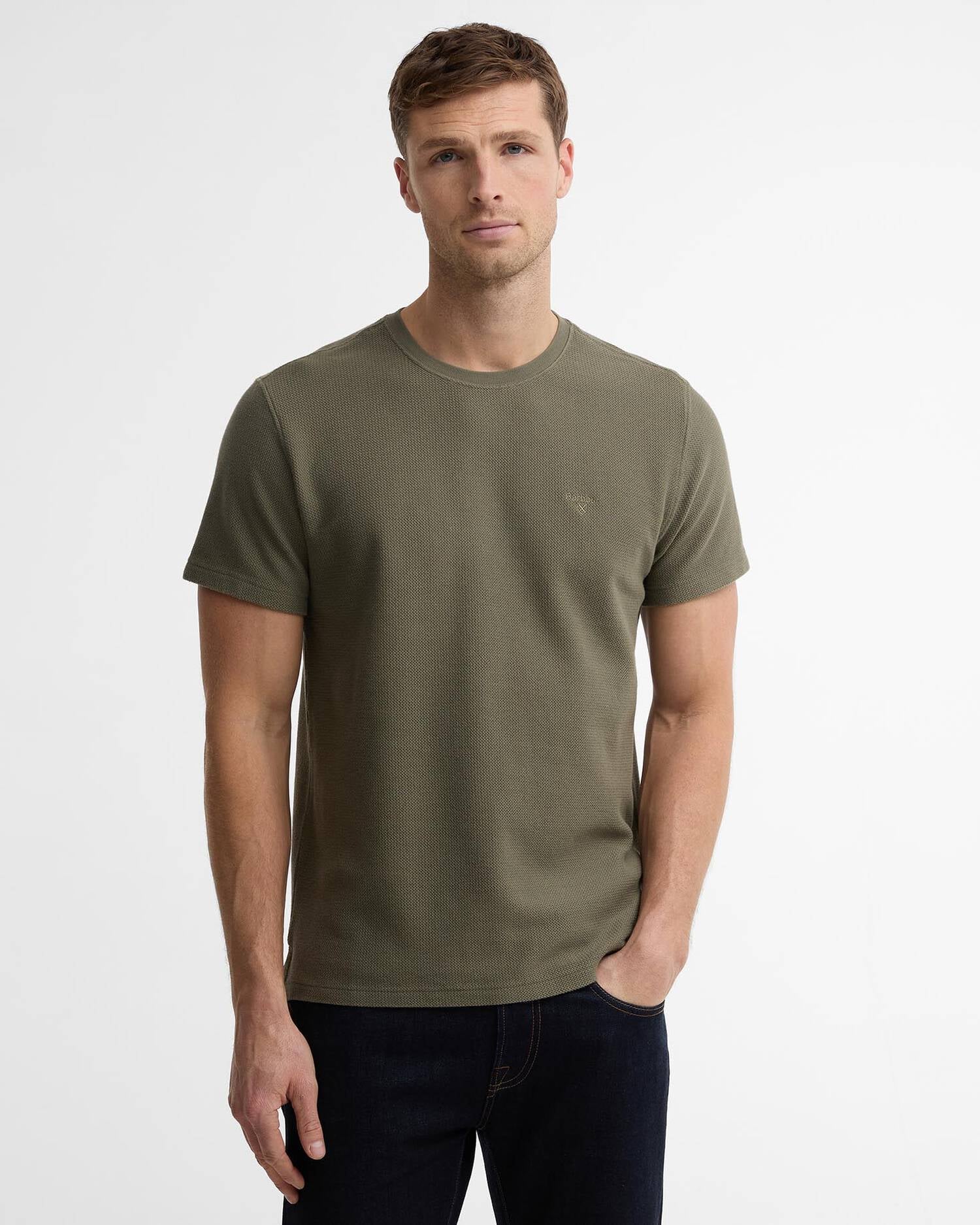 Young Ideas & Henmores - Lingdale Textured Tailored T-Shirt - OL56 Dusty Olive - M