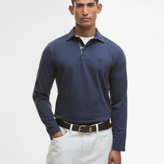 Young Ideas/Henmores - Margrove Long Sleeve Tailored Polo Shirt - Navy - M