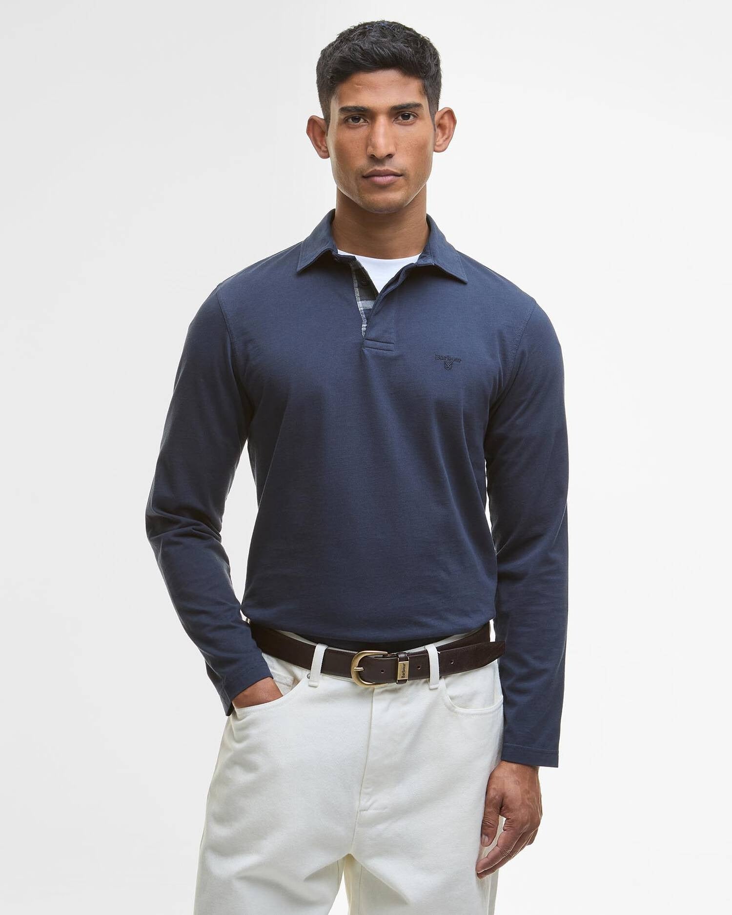 Young Ideas/Henmores - Margrove Long Sleeve Tailored Polo Shirt - Navy - M