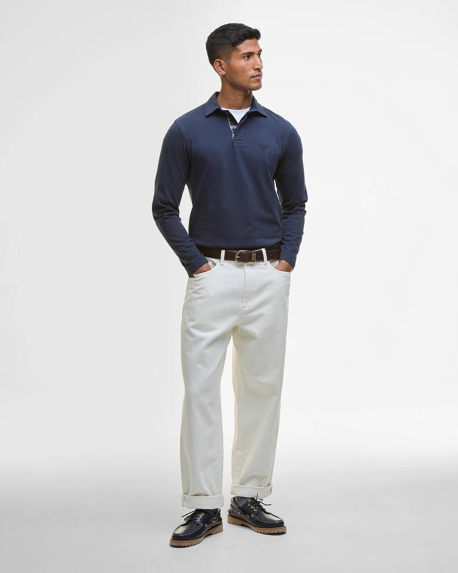 Young Ideas/Henmores - Margrove Long Sleeve Tailored Polo Shirt - Navy - M