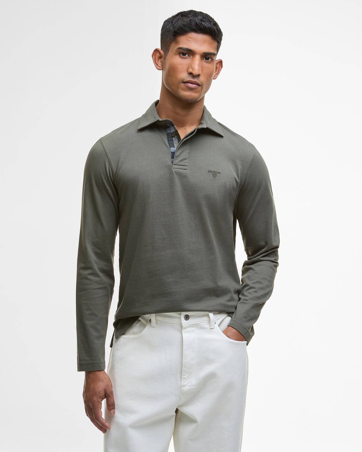 Young Ideas/Henmores - Margrove Long Sleeve Tailored Polo Shirt - Mid Olive - M