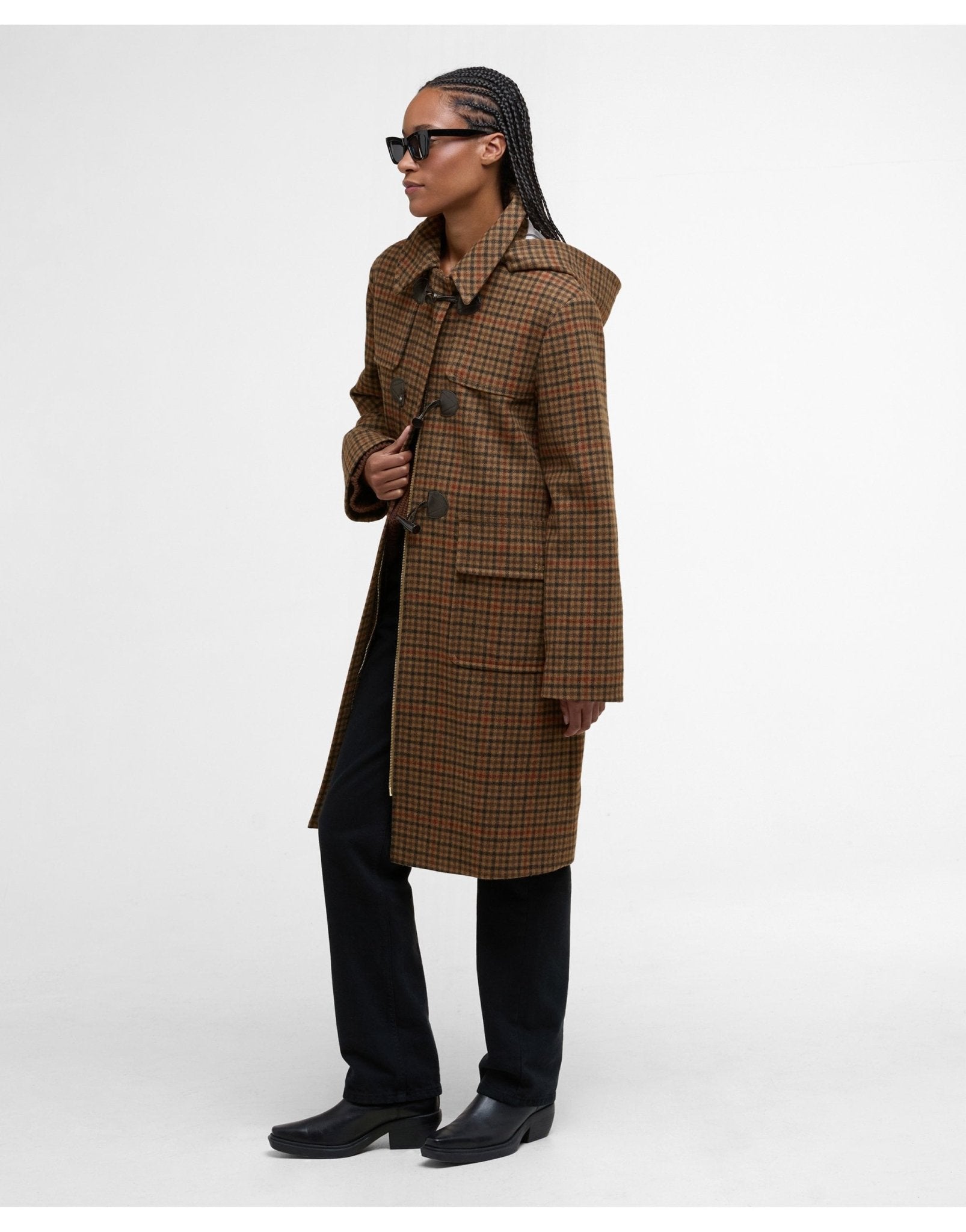 Young Ideas/Henmores - Melody Check Wool Duffle Coat - BR51 Brown/Orange Check/Hessian Tartan - 8