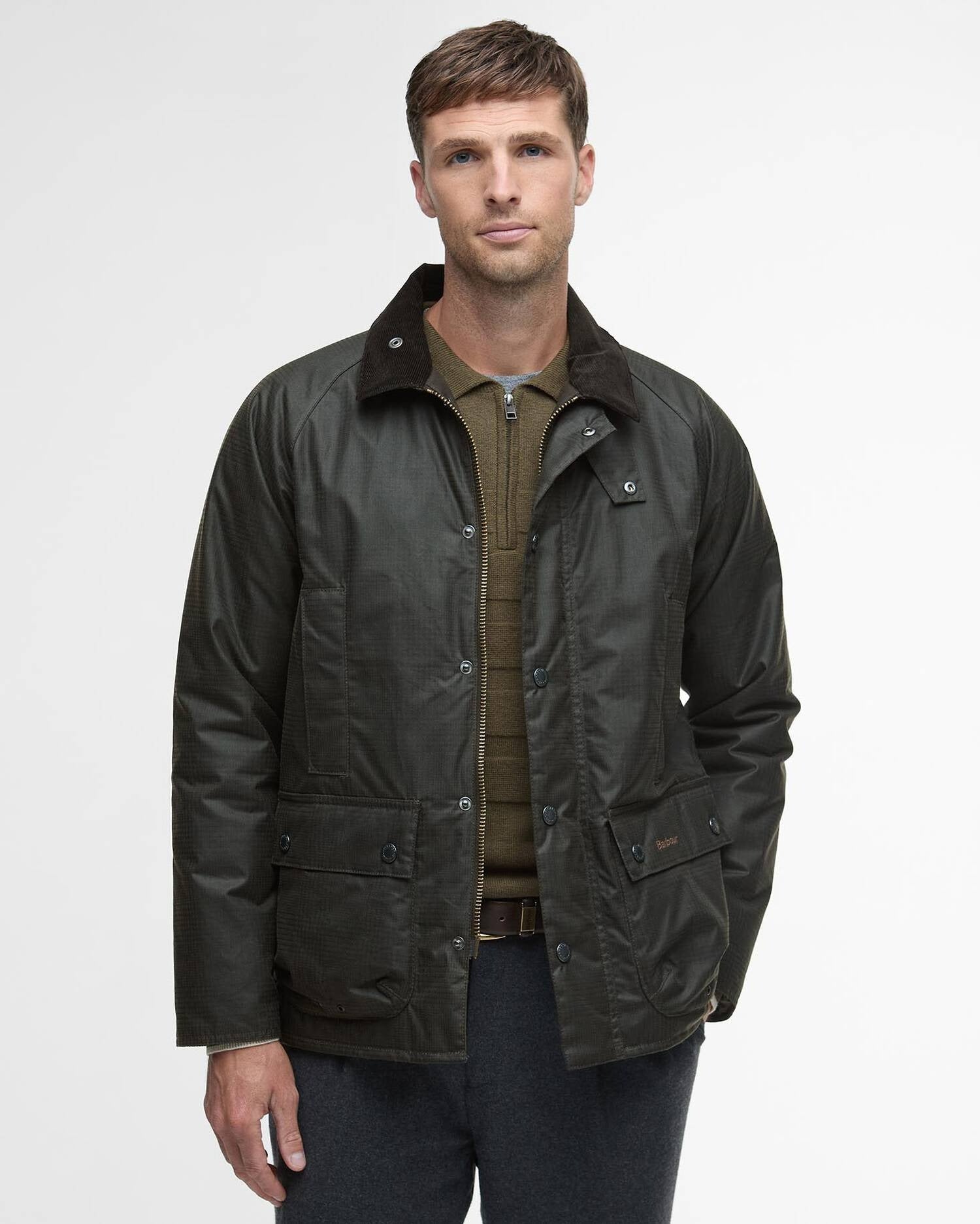 Young Ideas/Henmores - Modern Beaufort Check Wax Jacket - OL31 Olive Check - M