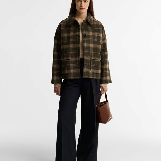 Young Ideas & Henmores -Myla Checked Wool Coat -OL51 Olive/Biscuit Check -6