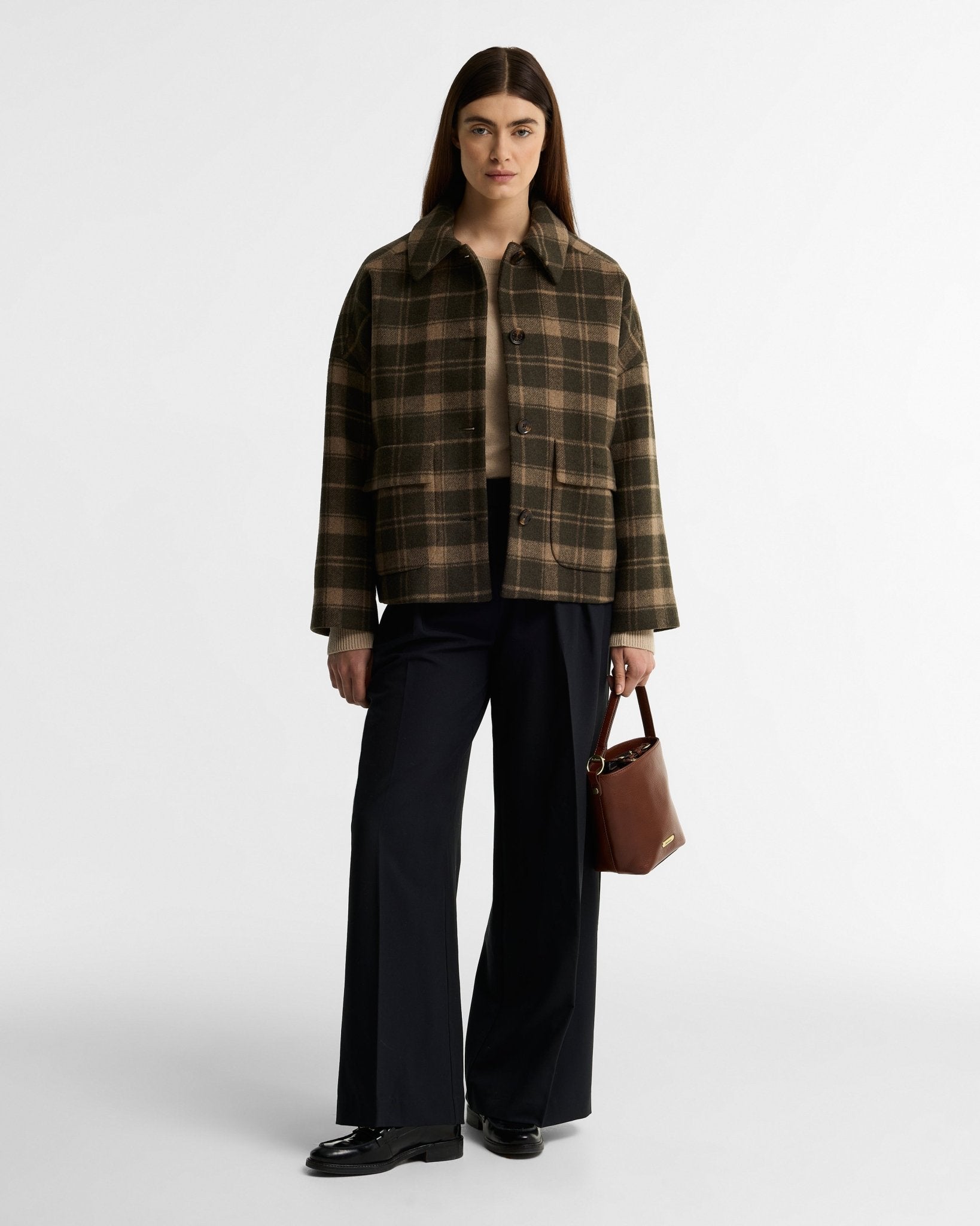 Young Ideas & Henmores -Myla Checked Wool Coat -OL51 Olive/Biscuit Check -6