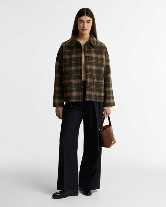 Young Ideas & Henmores -Myla Checked Wool Coat -OL51 Olive/Biscuit Check -6