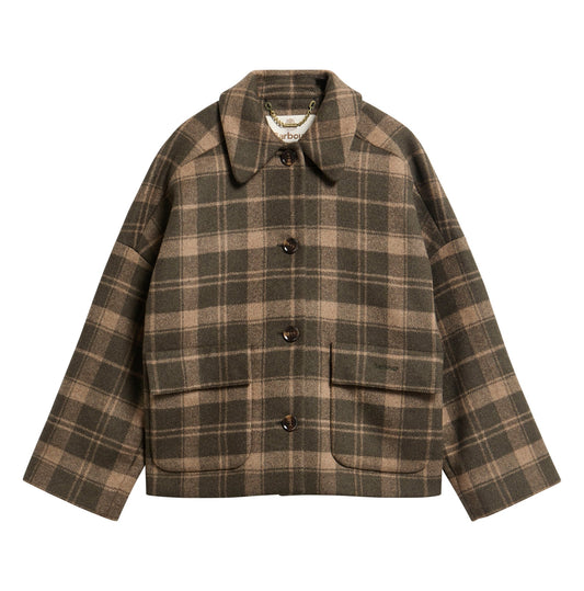 Young Ideas & Henmores -Myla Checked Wool Coat -OL51 Olive/Biscuit Check -6