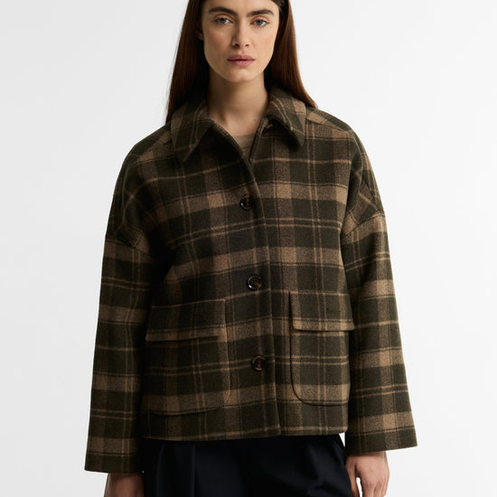 Young Ideas & Henmores -Myla Checked Wool Coat -OL51 Olive/Biscuit Check -6