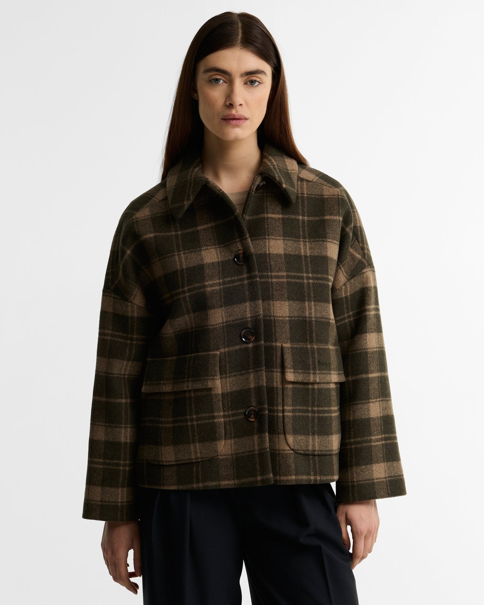 Young Ideas & Henmores -Myla Checked Wool Coat -OL51 Olive/Biscuit Check -6