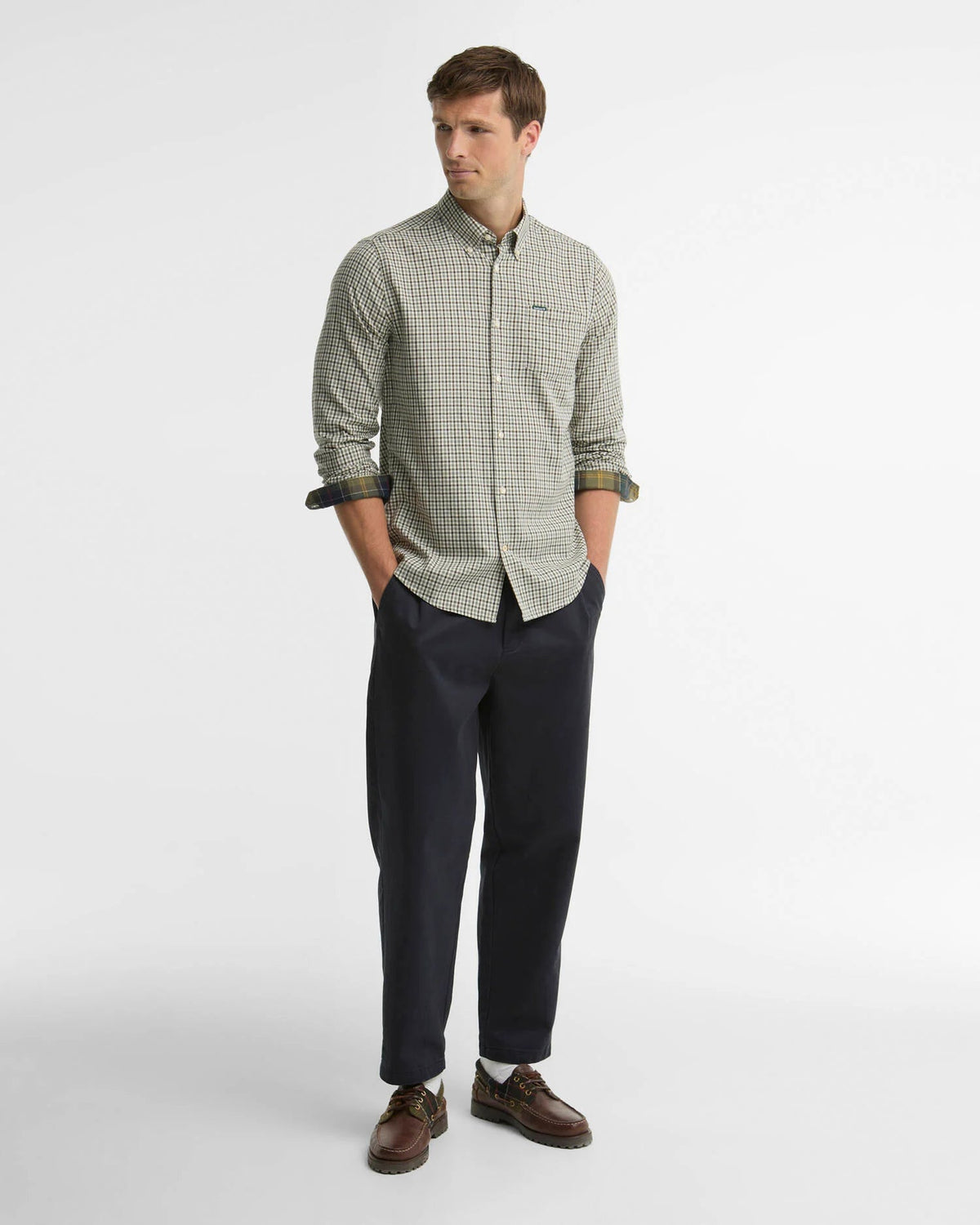 Young Ideas & Henmores -Padshaw Tailored Gingham Shirt -OL51 Olive -L