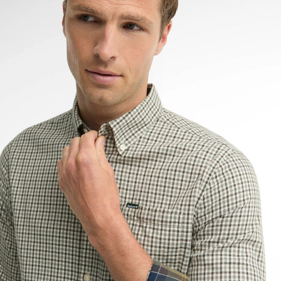 Young Ideas & Henmores -Padshaw Tailored Gingham Shirt -OL51 Olive -L