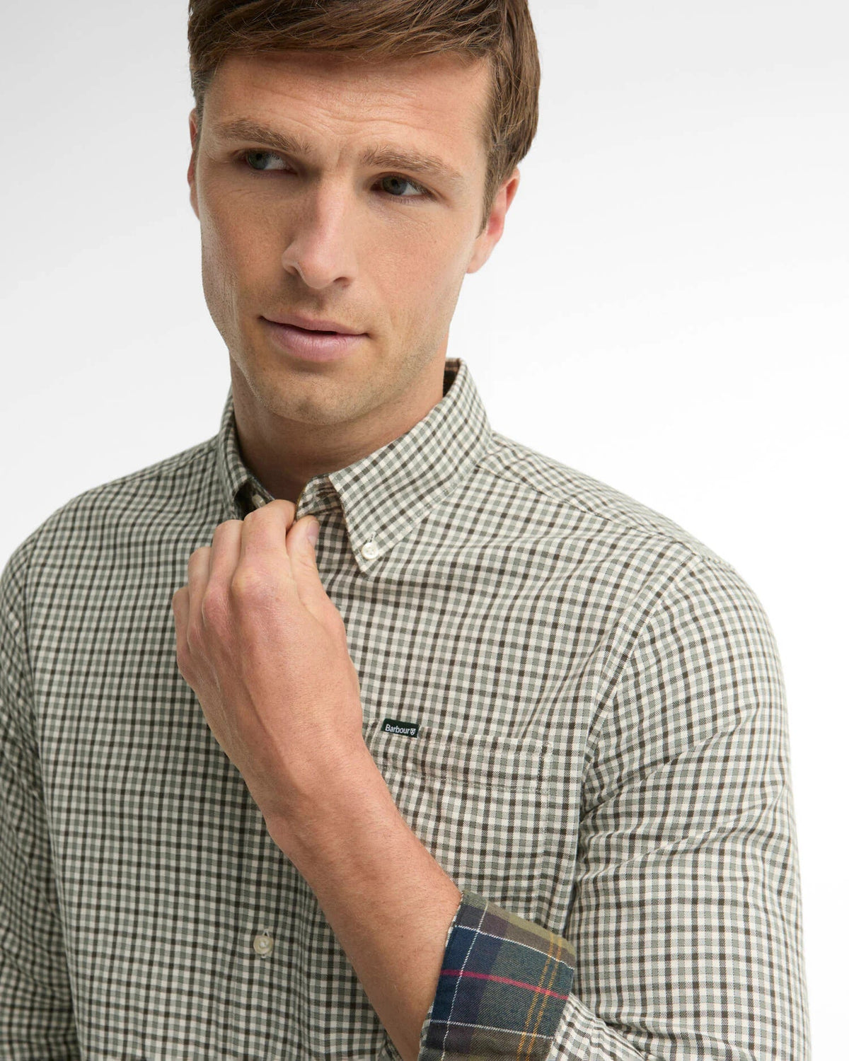 Young Ideas & Henmores -Padshaw Tailored Gingham Shirt -OL51 Olive -L