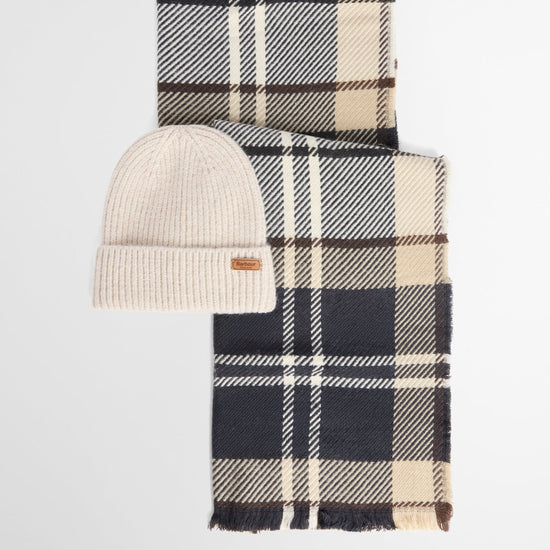 Young Ideas & Henmores -Pendle Beanie & Blair Scarf Gift Set -TN26 Light Birchwood Tartan -OS
