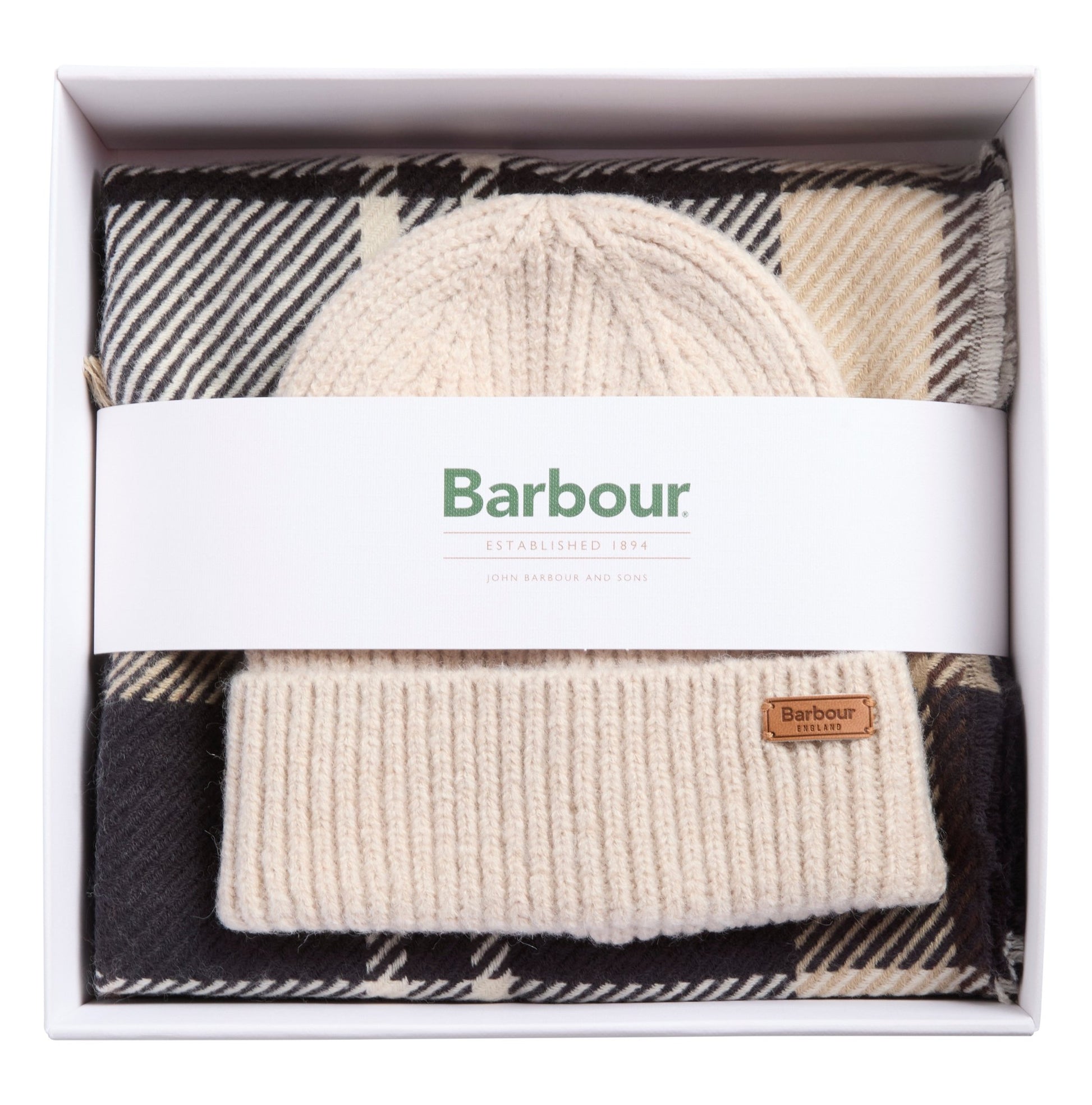 Young Ideas & Henmores -Pendle Beanie & Blair Scarf Gift Set -TN26 Light Birchwood Tartan -OS