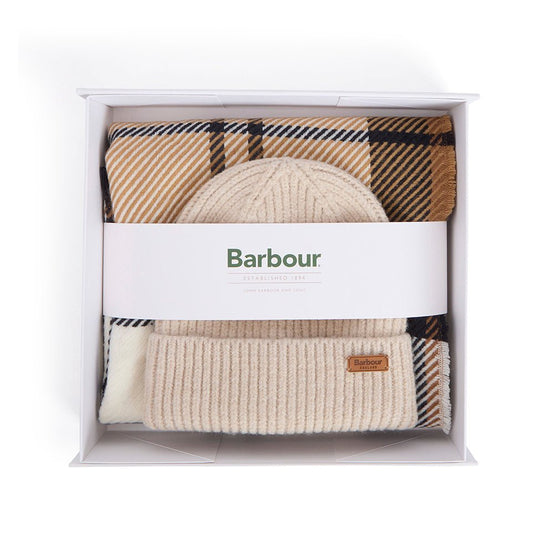 Young Ideas & Henmores -Pendle Beanie & Blair Scarf Gift Set -TN26 Light Birchwood Tartan -OS