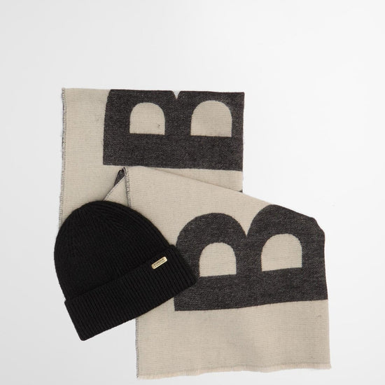 Young Ideas/Henmores - Pendle Beanie & Milla Scarf Gift Set - BK11 Black/Jasmine - OS
