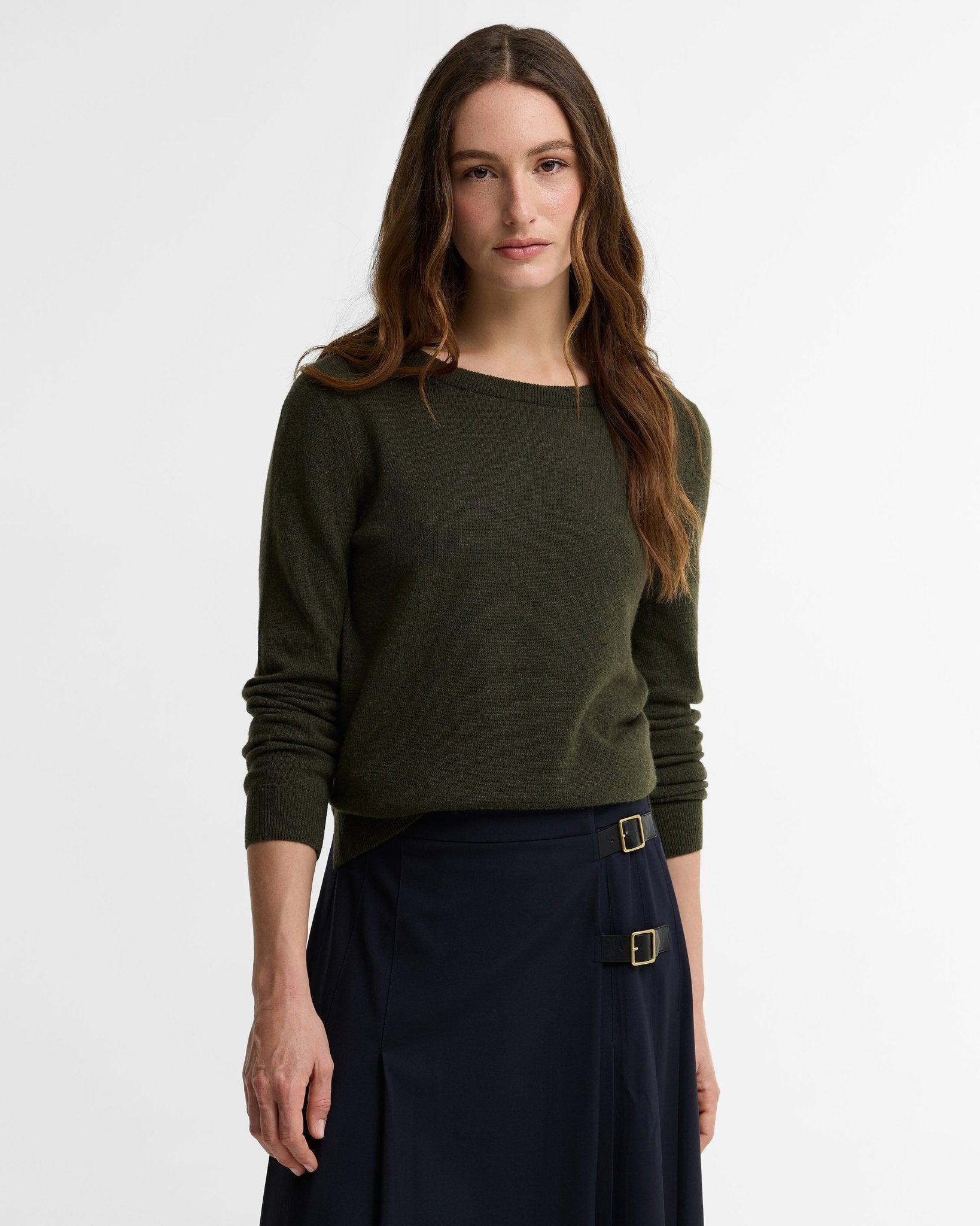 Young Ideas & Henmores -Pendle Crew Knitted Jumper -OL75 Olive/Birchwood Tartan -8