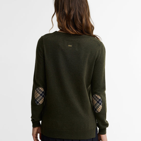 Young Ideas & Henmores -Pendle Crew Knitted Jumper -OL75 Olive/Birchwood Tartan -8