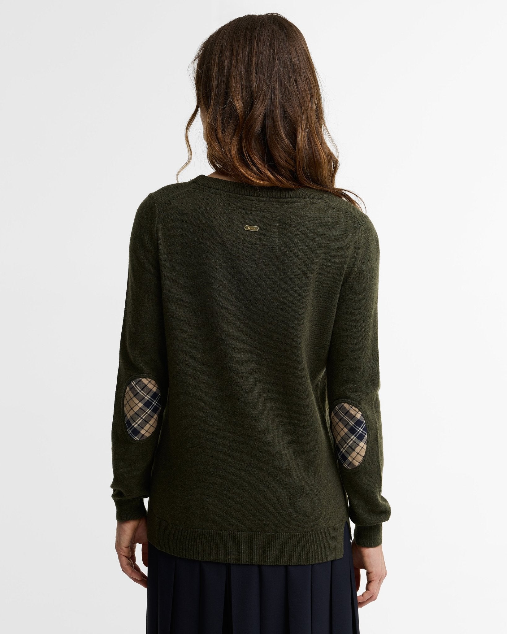 Young Ideas & Henmores -Pendle Crew Knitted Jumper -OL75 Olive/Birchwood Tartan -8