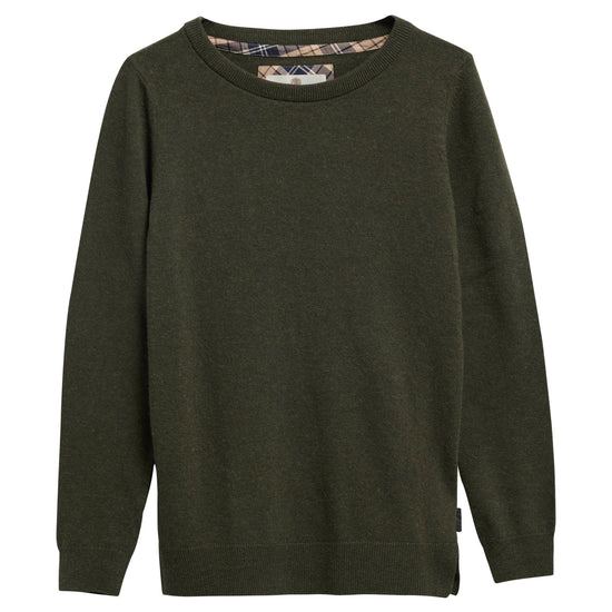 Young Ideas & Henmores -Pendle Crew Knitted Jumper -OL75 Olive/Birchwood Tartan -8