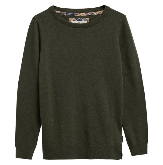 Young Ideas & Henmores -Pendle Crew Knitted Jumper -OL75 Olive/Birchwood Tartan -8