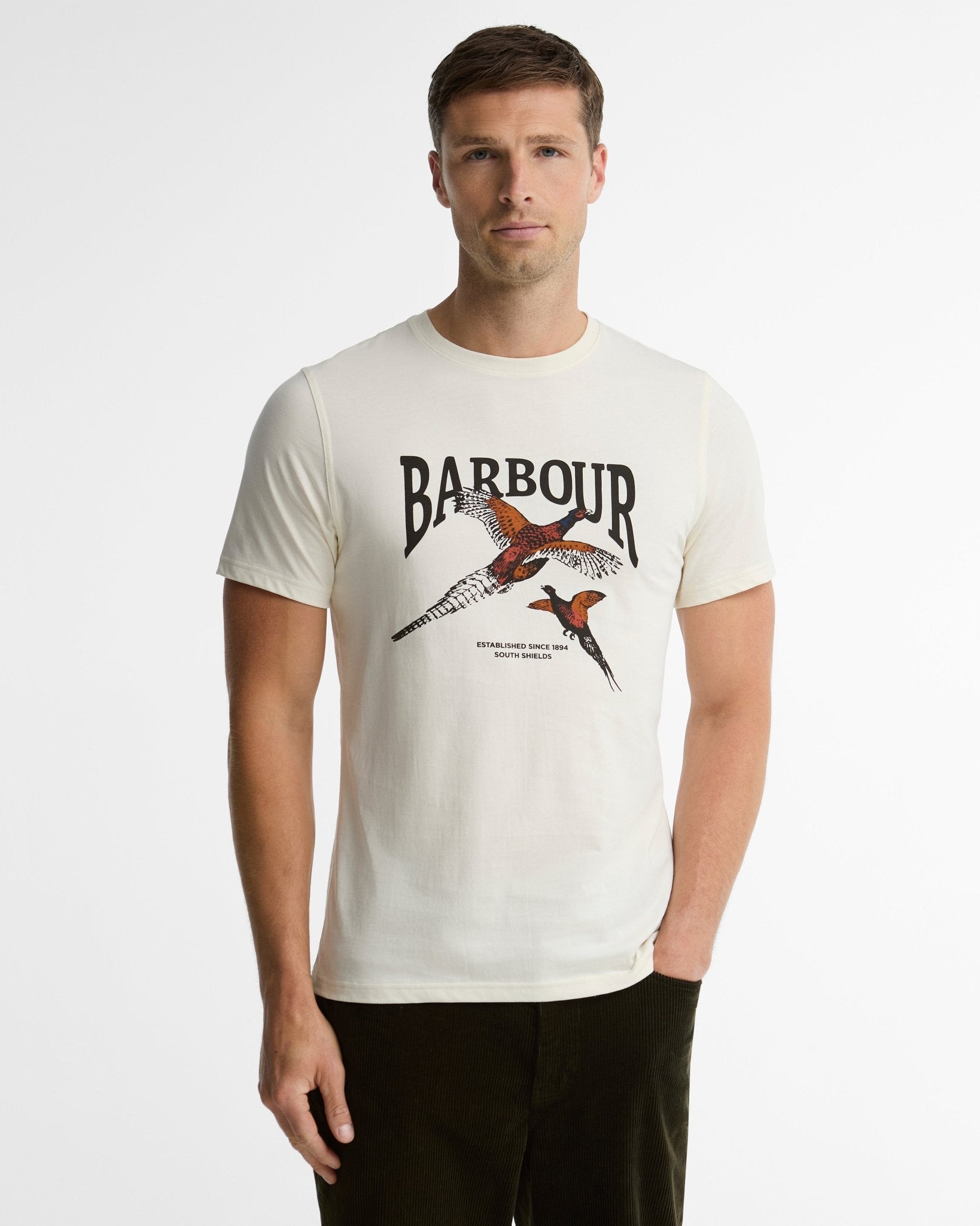 Young Ideas & Henmores -Pheasant Graphic Tailored T-Shirt -WH32 Whisper White -L