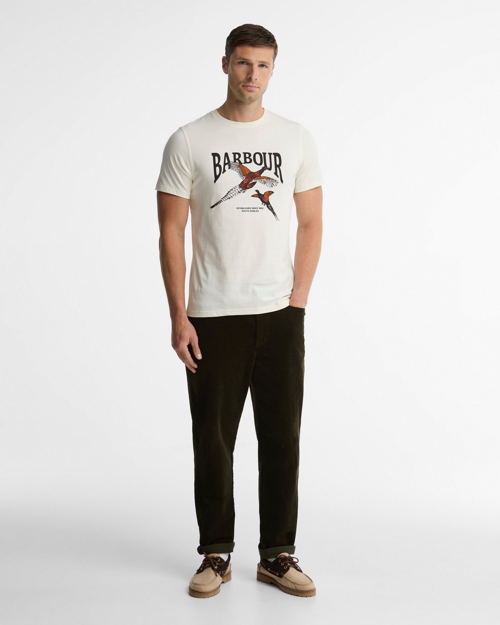 Young Ideas & Henmores -Pheasant Graphic Tailored T-Shirt -WH32 Whisper White -L