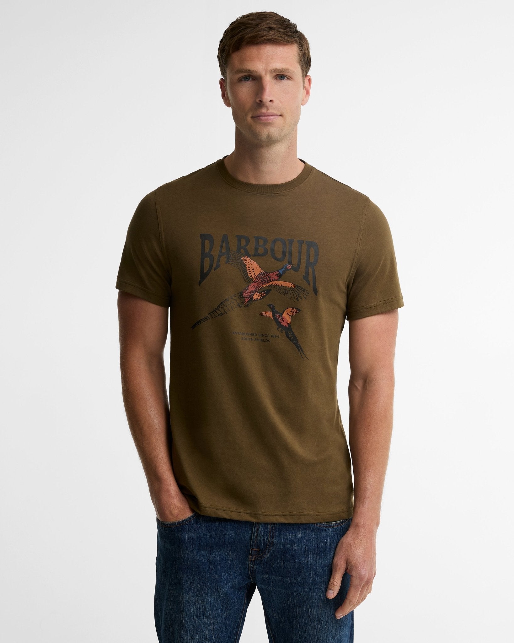 Young Ideas & Henmores -Pheasant Graphic Tailored T-Shirt -WH32 Whisper White -L