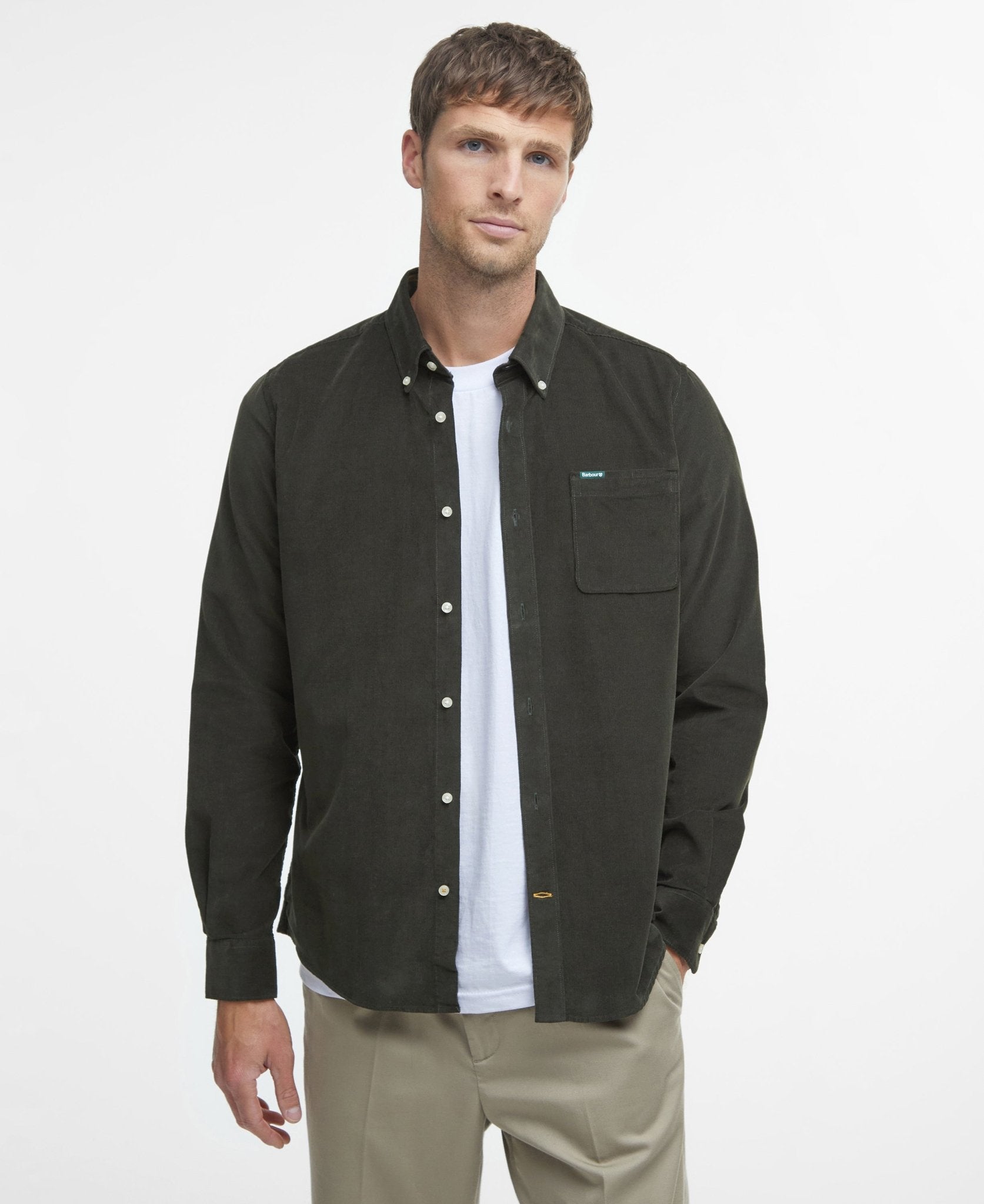 Young Ideas & Henmores -Ramsey Tailored Cord Shirt -GN91 Forest -L