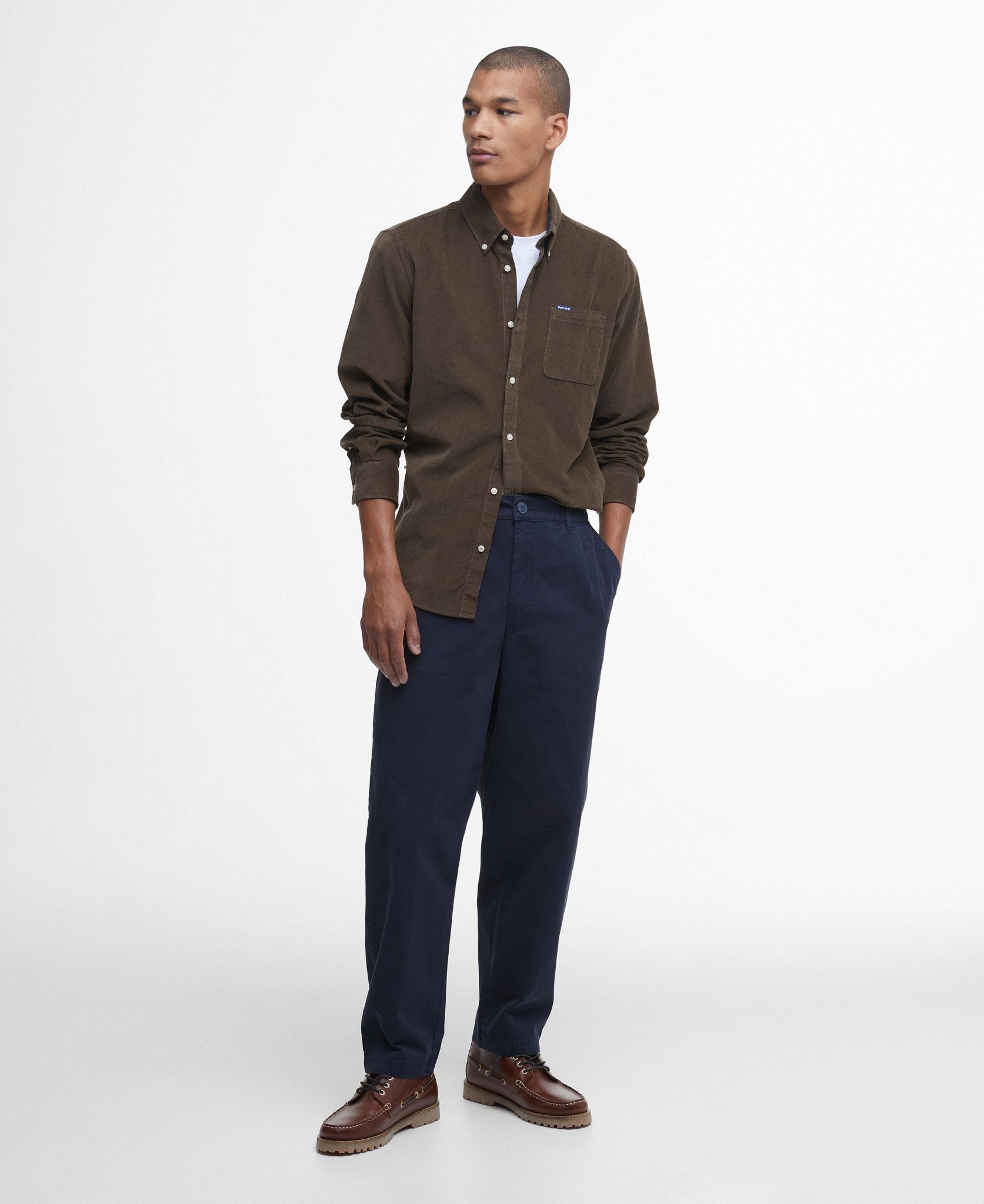 Young Ideas & Henmores -Ramsey Tailored Cord Shirt -GN91 Forest -L