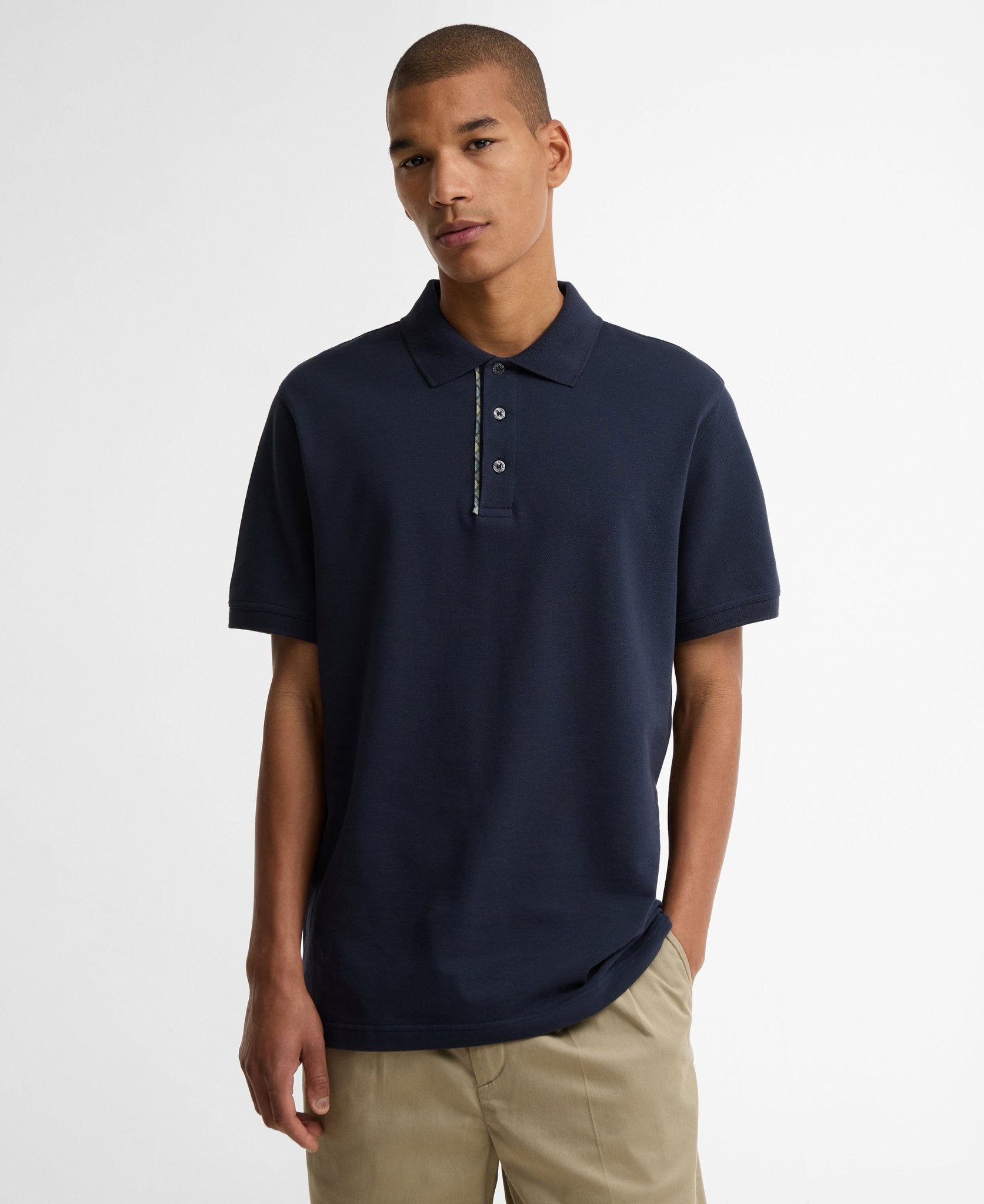Young Ideas & Henmores - Reston Tartan Trim Tailored Polo Shirt - NY91 Navy - M