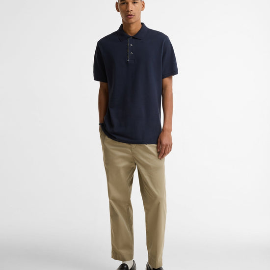 Young Ideas & Henmores - Reston Tartan Trim Tailored Polo Shirt - NY91 Navy - M