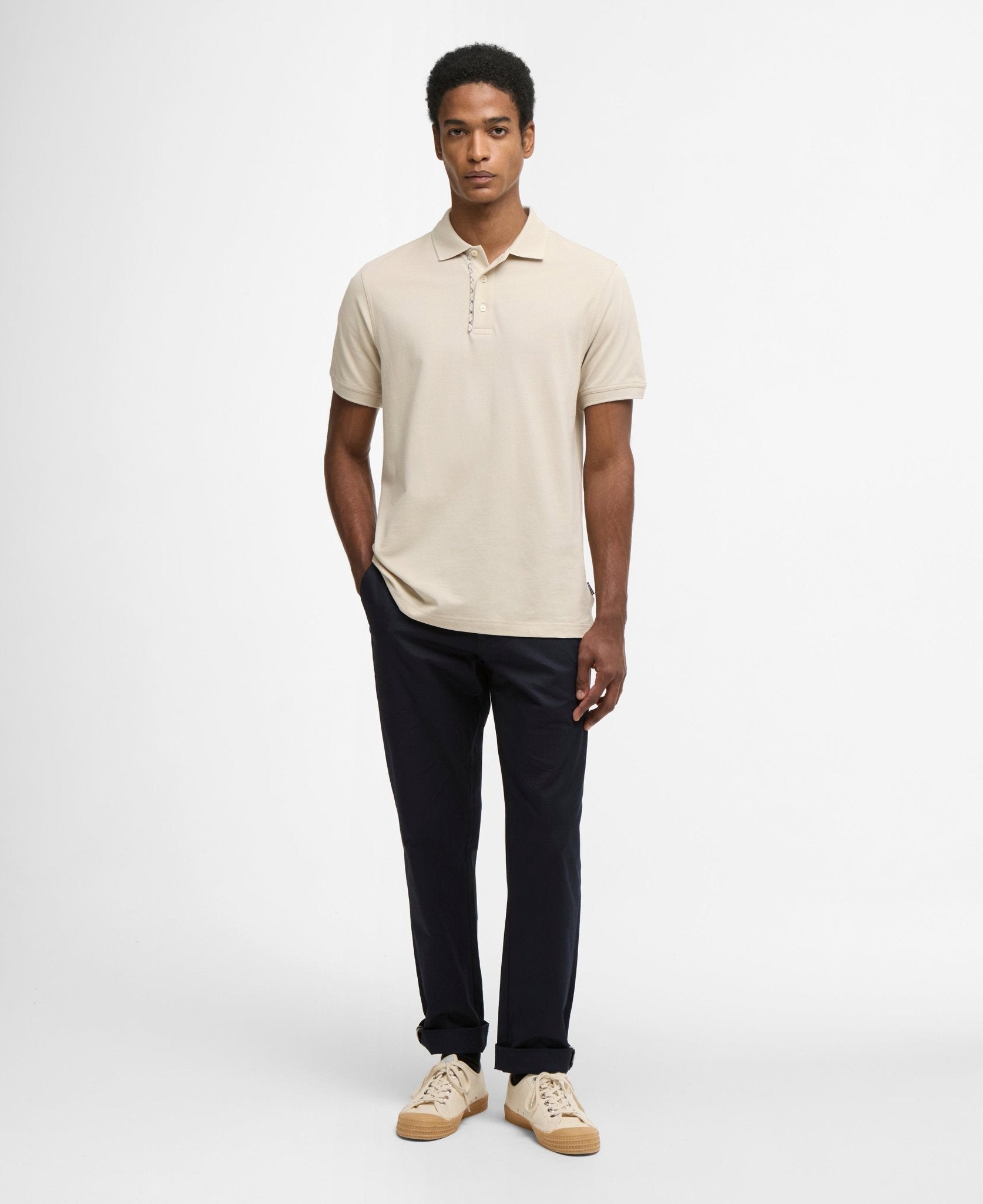 Young Ideas & Henmores - Reston Tartan Trim Tailored Polo Shirt - BE12 Mist - M