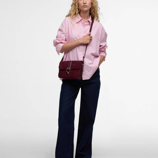 Young Ideas/Henmores - Rosa Suede & Leather Crossbody Bag - RE94 Burgundy - OS