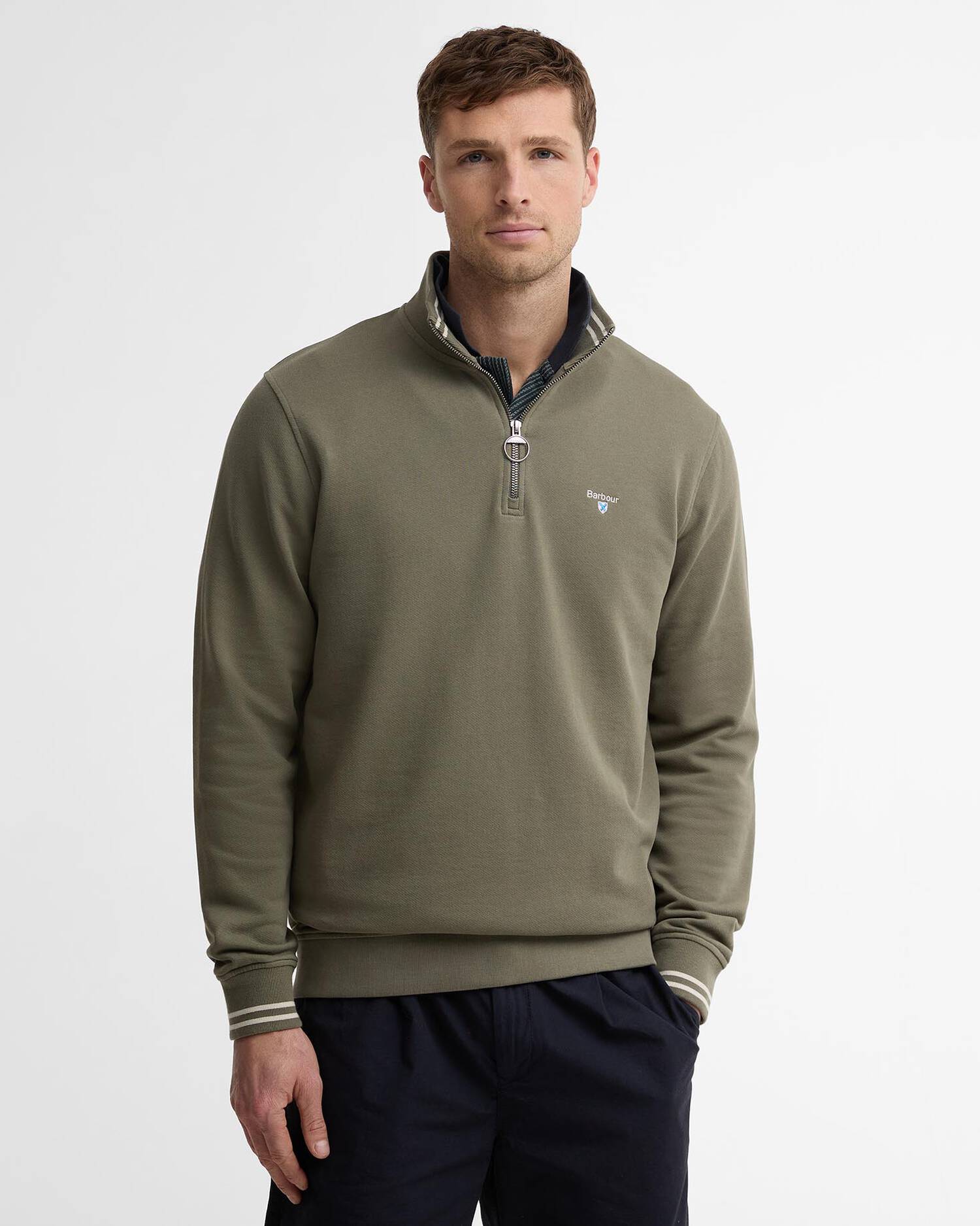 Young Ideas & Henmores - Rosford Half Zip Sweatshirt - OL56 Dusty Olive - M