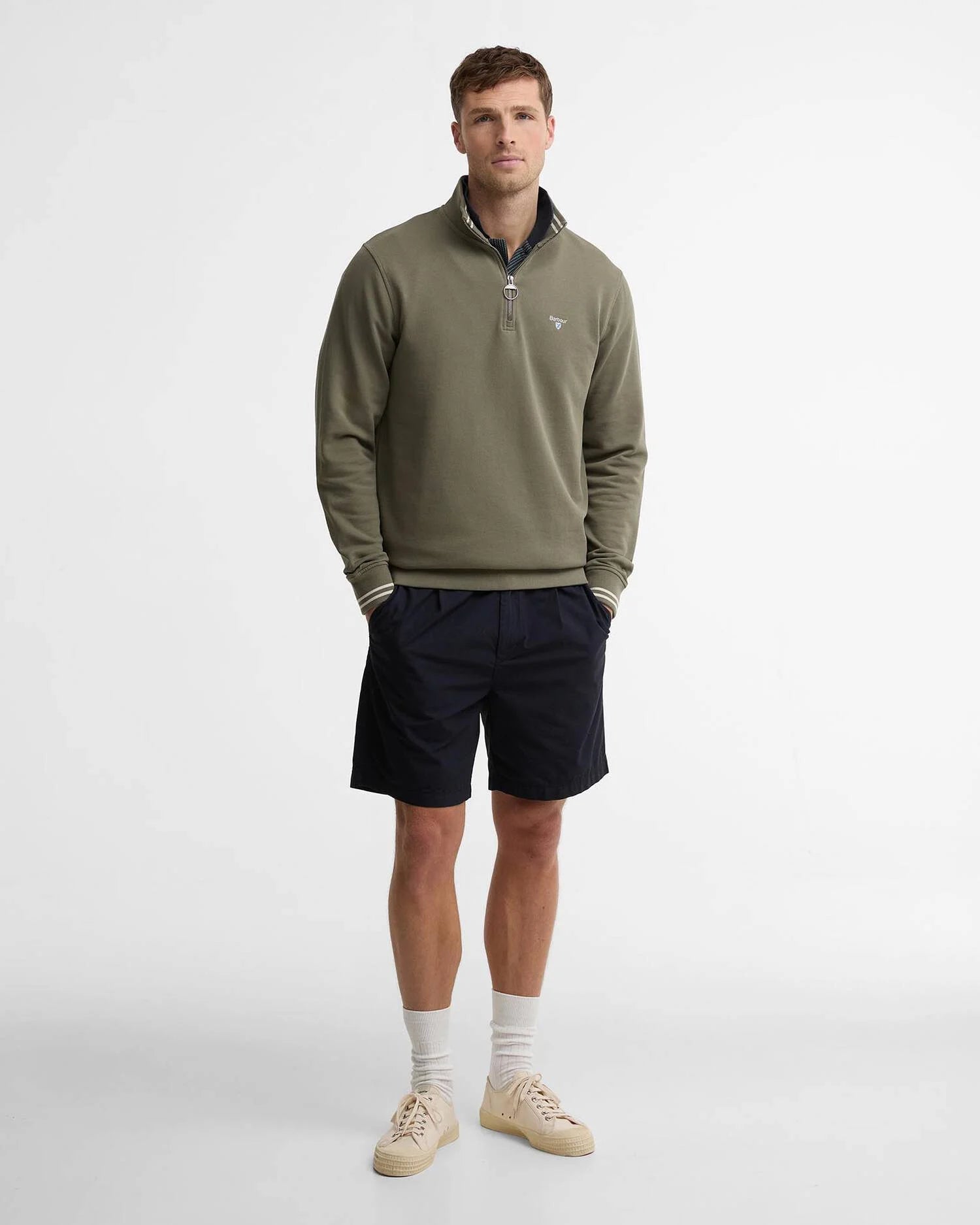 Young Ideas & Henmores - Rosford Half Zip Sweatshirt - OL56 Dusty Olive - M