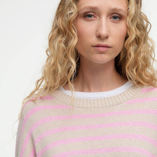 Young Ideas/Henmores - Rosie Knitted Jumper - ST11 Oat/Cherry Blossom Stripe - 8