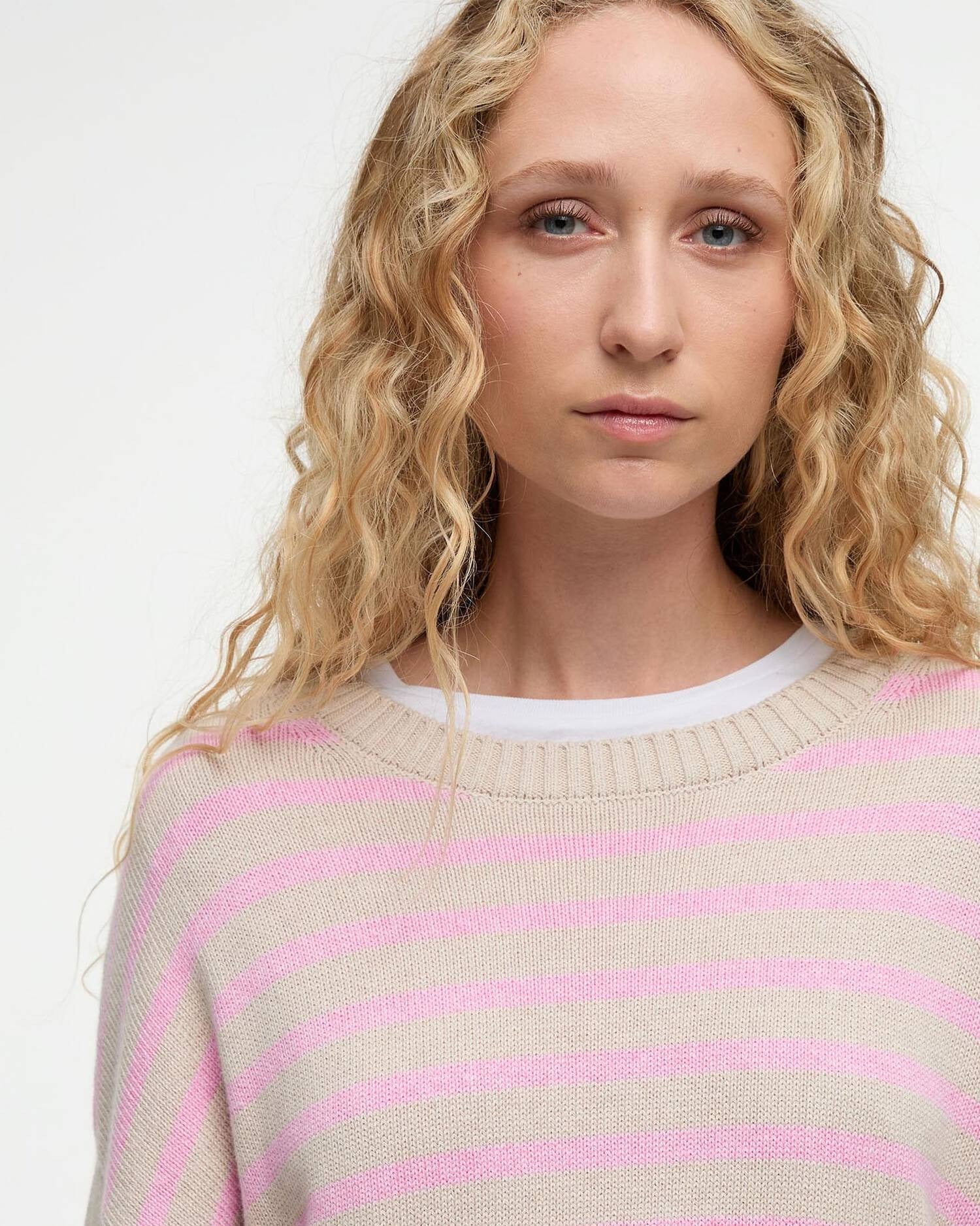 Young Ideas/Henmores - Rosie Knitted Jumper - ST11 Oat/Cherry Blossom Stripe - 8