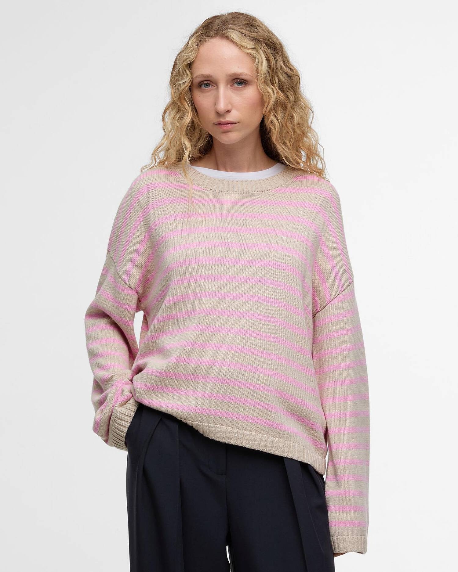Young Ideas/Henmores - Rosie Knitted Jumper - ST11 Oat/Cherry Blossom Stripe - 8