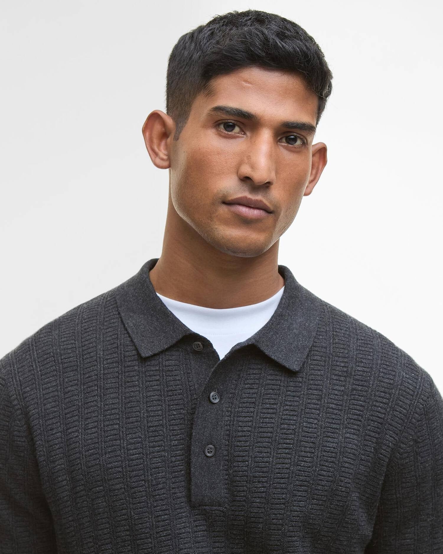 Young Ideas/Henmores - Smeaton Knitted Polo - Black Marl - M