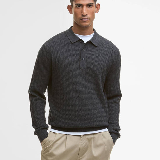 Young Ideas/Henmores - Smeaton Knitted Polo - Black Marl - M