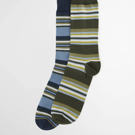 Young Ideas & Henmores - Summer Stripe 2 Pack Socks - OL31 Olive Navy Stripe - M