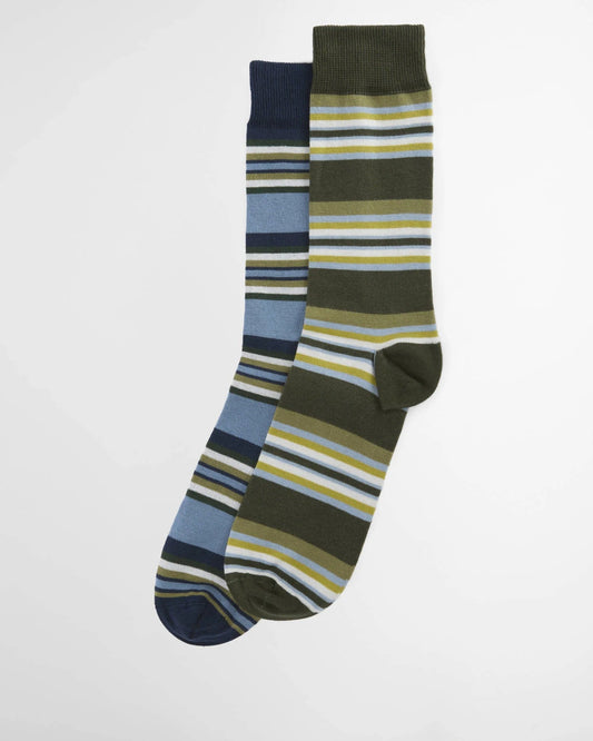 Young Ideas & Henmores - Summer Stripe 2 Pack Socks - OL31 Olive Navy Stripe - M