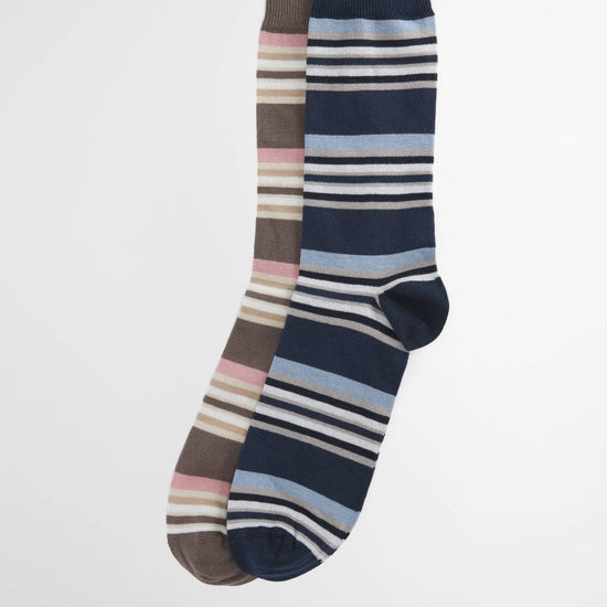 Young Ideas & Henmores - Summer Stripe 2 Pack Socks - PI95 Pink Navy Stripe - M