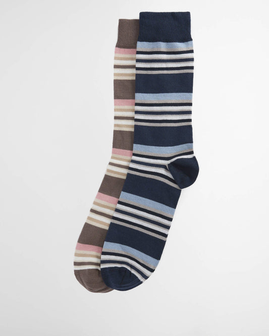Young Ideas & Henmores - Summer Stripe 2 Pack Socks - PI95 Pink Navy Stripe - M